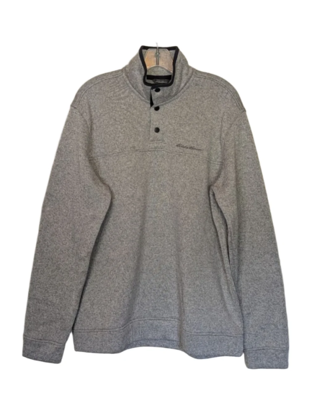 Men's Eddie Bauer Gray Fleece Mock Neck Snap Pullover XL